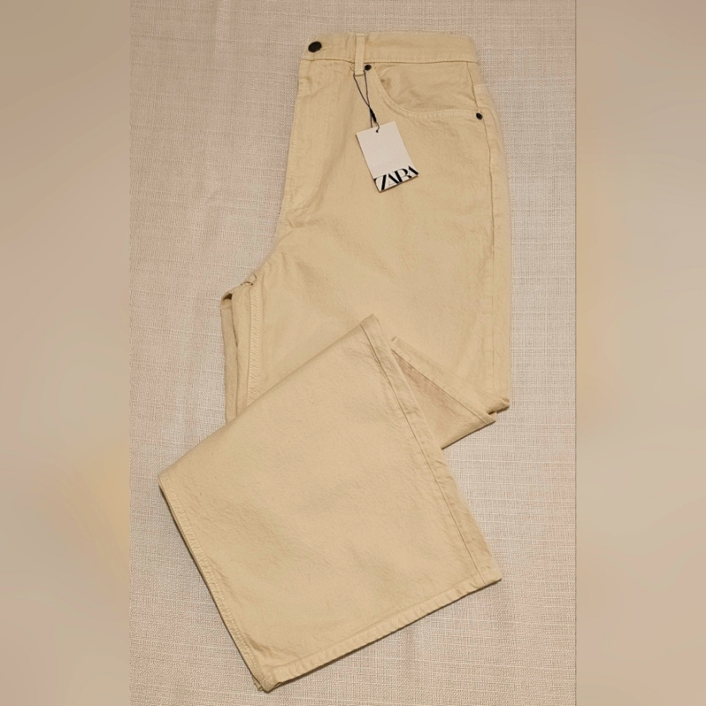 Zara Wide Leg Denim/Jeans, Size:8, Color:Cream, NWT